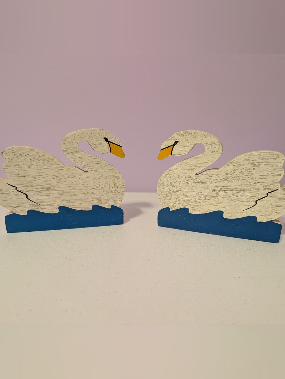 Vintage 80's 90's Cottagecore Wooden Swan Bookends Pair 6.5" x 5"
